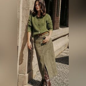 Petite Studio nyc Debbie Suede Pencil Skirt - Kahki Green